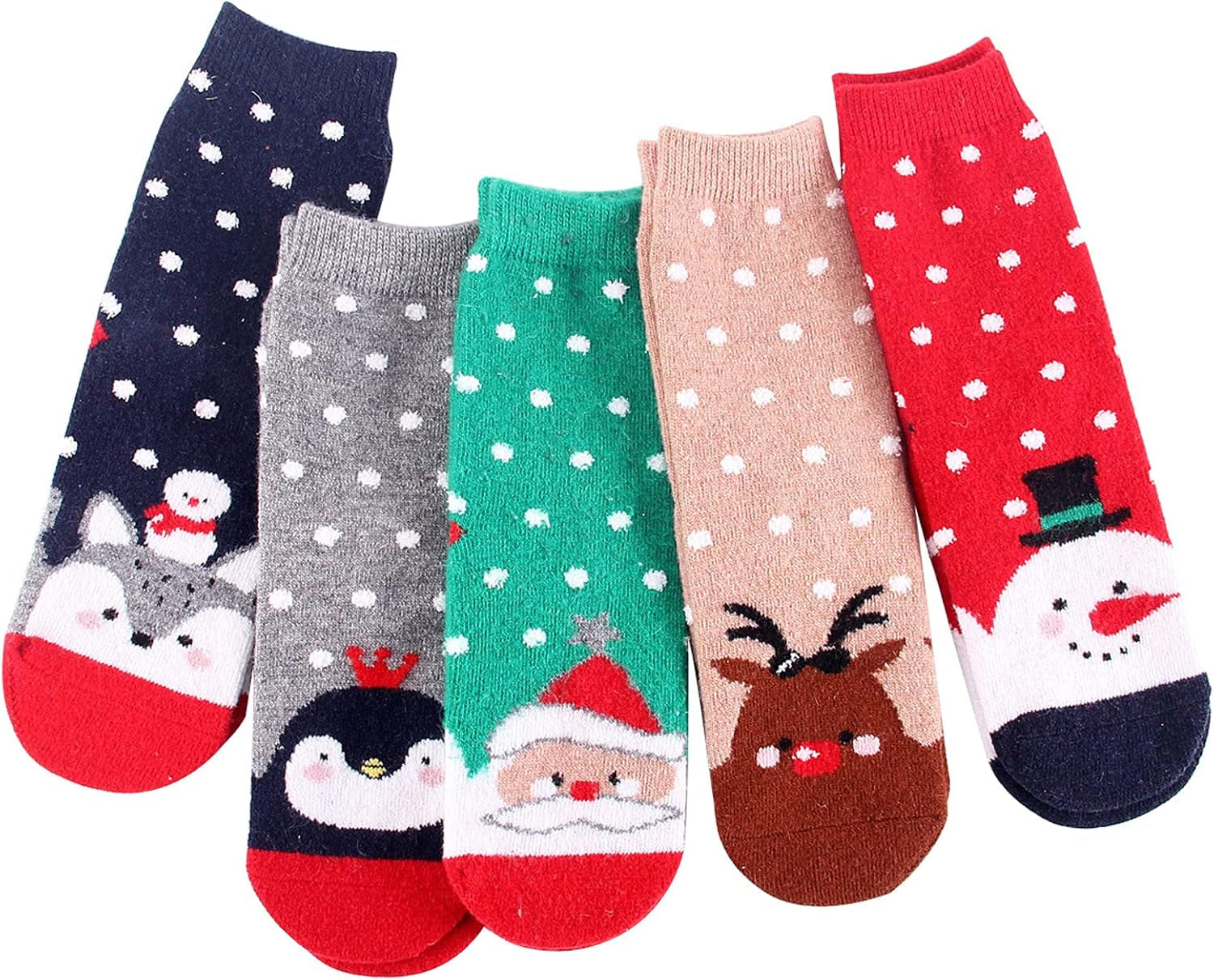 5Pack Womens Vintage Winter Soft Warm Thick Cold Knit Wool Crew Socks, Multicolor, Free Size