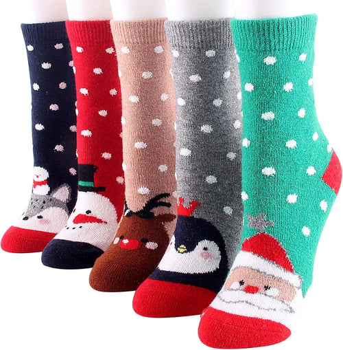 5Pack Womens Vintage Winter Soft Warm Thick Cold Knit Wool Crew Socks, Multicolor, Free Size