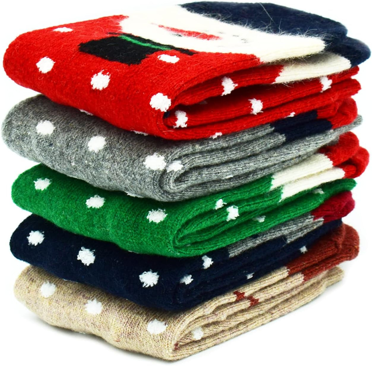 5Pack Womens Vintage Winter Soft Warm Thick Cold Knit Wool Crew Socks, Multicolor, Free Size